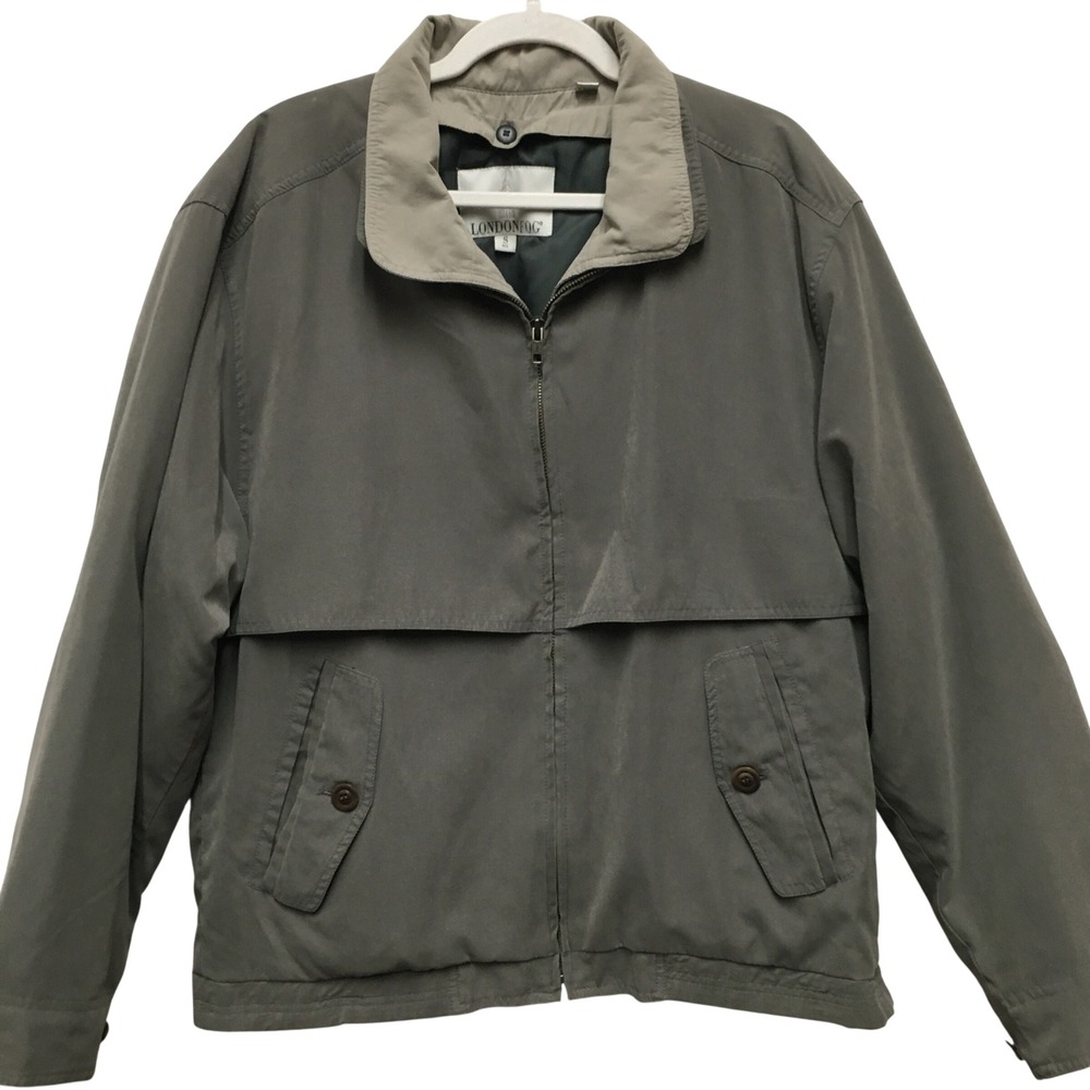 London Fog Jacket Men's Small Gray Full Zip Removable Liner Harrington Classic